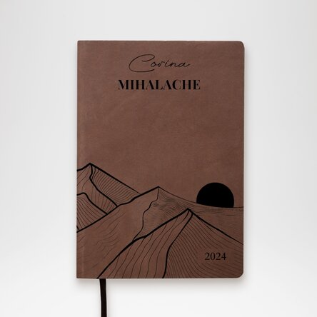 Agendă din piele personalizată cu text - Peisaj abstract