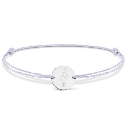 Brățară cu șnur personalizată - bănuț 14mm - argint 925 - model 2 inițiale