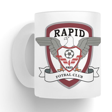 Cană sticlă mată FC Rapid 1923 personalizată cu poză
