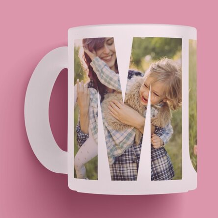 Cană sticlă mată personalizată cu 3 poze pentru mama