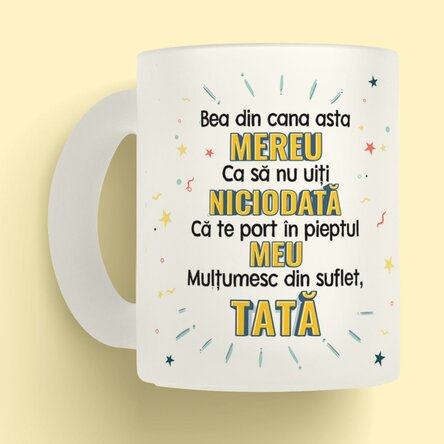 Cană sticlă mată personalizată cu mesaj și poză pentru tata x Flick