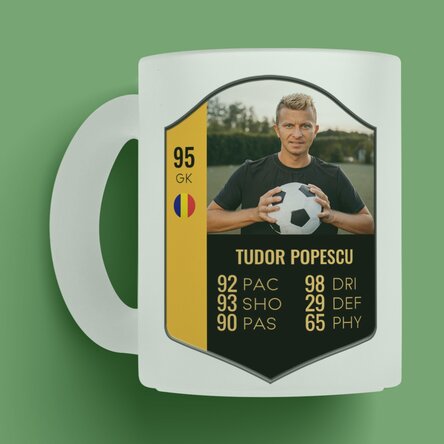 Cană sticlă mată personalizată cu poză și text - Card FIFA
