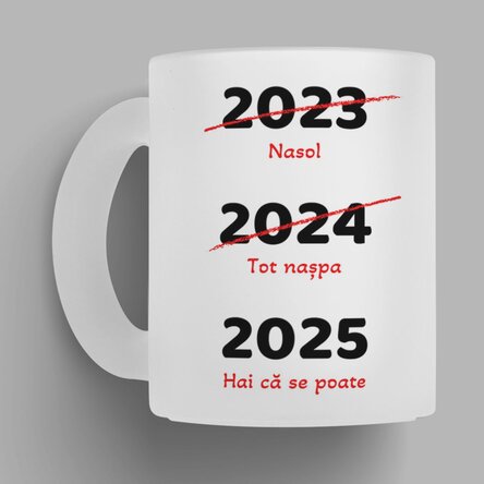 Cană sticlă mată personalizată cu text - An nou mai bun