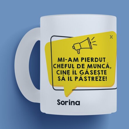 Cană sticlă mată personalizată cu text - Anunț