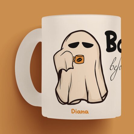 Cană sticlă mată personalizată cu text pentru Halloween - Boo