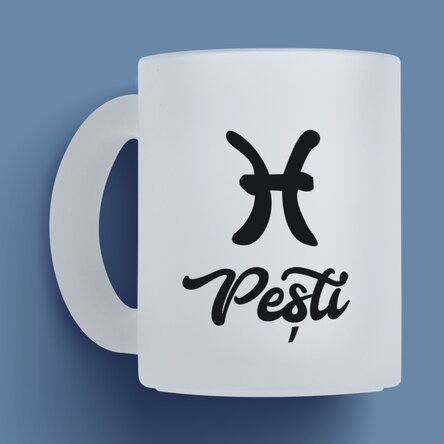 Cană sticlă mată zodiac personalizată cu poză și text - Pești