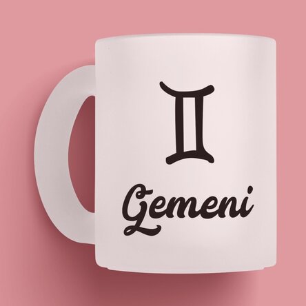 Cană sticlă mată zodiac personalizată cu text - Gemeni
