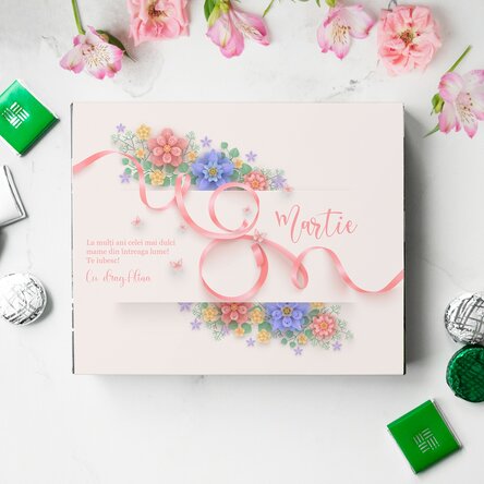 Cutie de bomboane personalizată cu text pentru mama - 8 martie