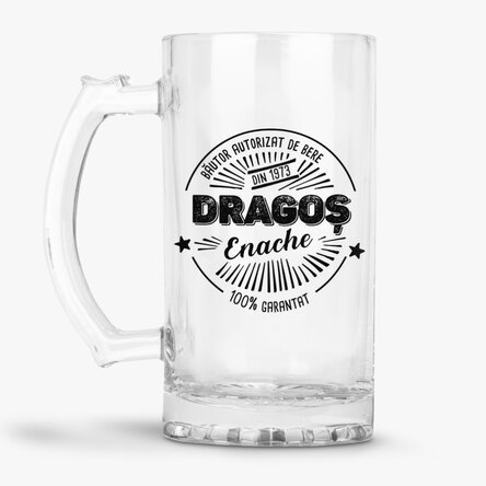 Halbă de bere personalizată cu text - Băutor autorizat de bere