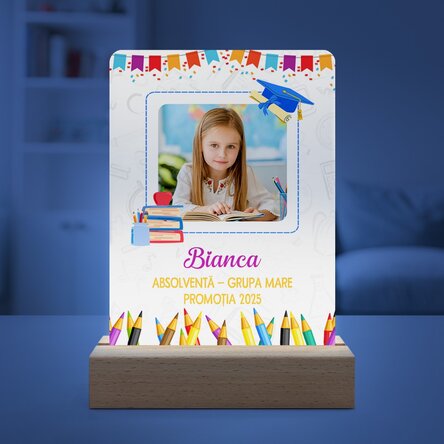 Lampă veghe LED personalizată cu o poză și mesaj pentru copii - Absolvire