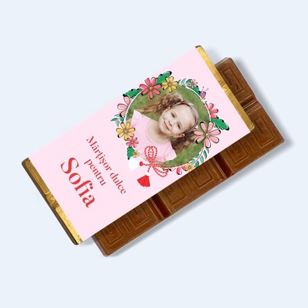 Mini tabletă de ciocolată personalizată cu mesaj și poză - Mărțișor