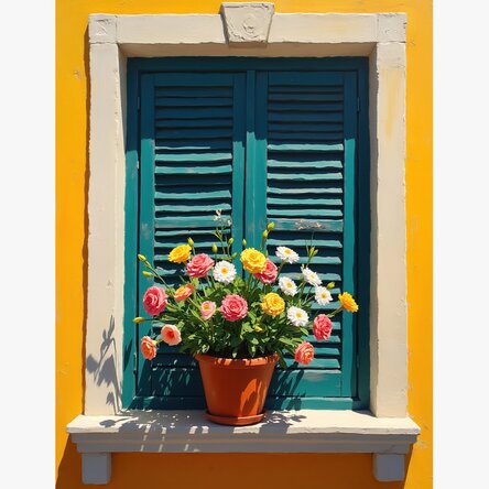 Poster Fereastră cu ghiveci de flori