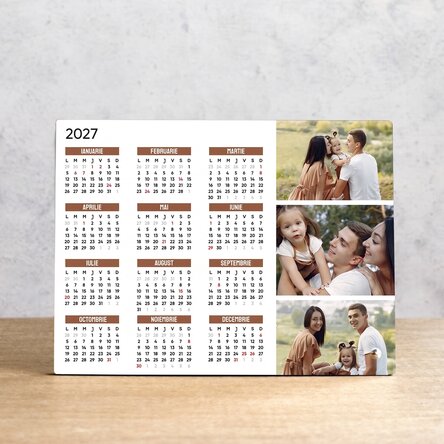 Ramă foto de birou personalizată cu 3 poze și calendar