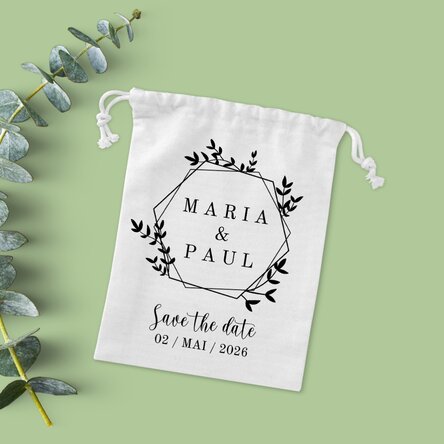 Săculeț mic pentru cadouri personalizat cu text - Save the date