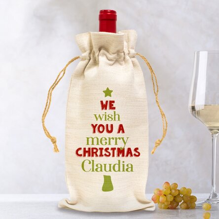 Săculeț personalizat pentru sticlă de vin - We wish you a Merry Christmas