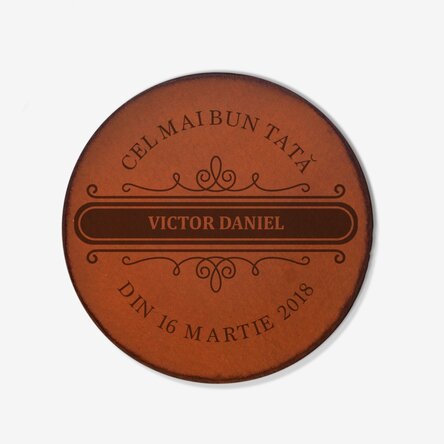 Suport pahar din piele personalizat cu text