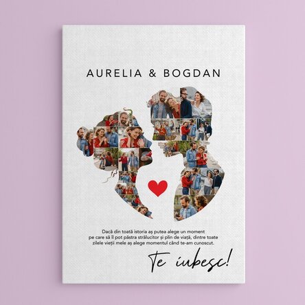 Tablou canvas personalizat cu 26 poze și text pentru cuplu - Iubirea noastră