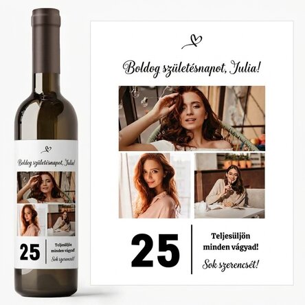 Személyre szabott bor szöveggel és 3 fotóval születésnapra - 25