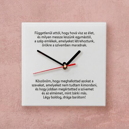 Személyre szabott négyzet alakú óra üzenettel