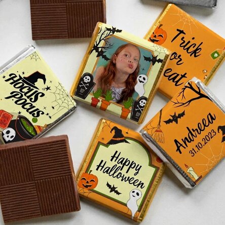 5 darabos mini csokoládé szett, fotóval és szöveggel személyre szabva - Halloween