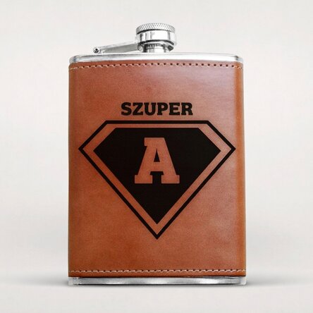 Bőrborítású zsebpalack, monogrammal személyre szabva - Hero
