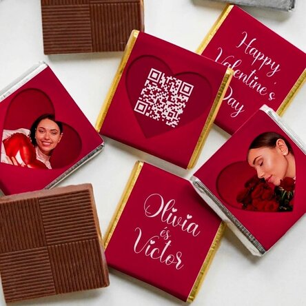 5 darabos mini csokoládé szett, személyre szabott fotókkal, QR-kóddal és szöveggel - Love