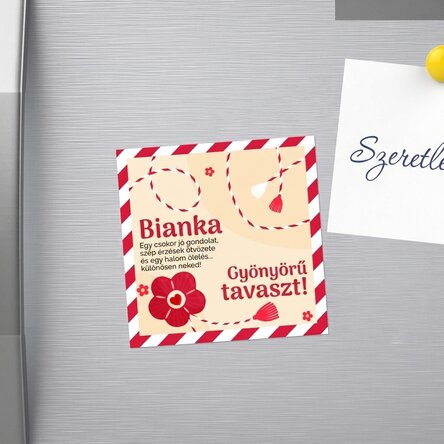 10x10-es mágnes, névvel és üzenettel személyre szabva