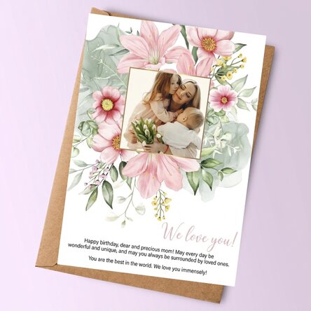 Personalised card with a photo and text - Floral