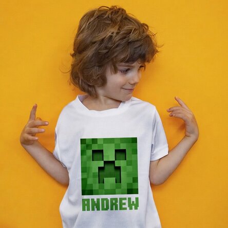 Personalised children's sports T-shirt with game character and name - My World