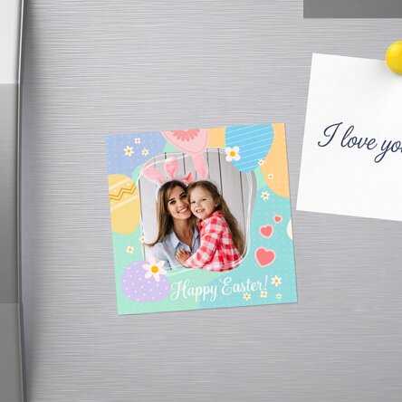 Personalised 10x10 magnet with photo and text - Happy Easter