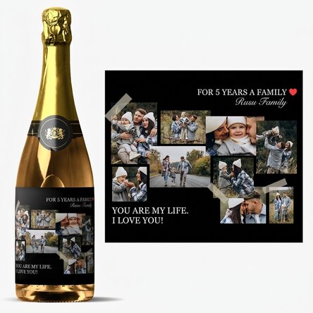 Personalised sparkling wine with message and 9 photos
