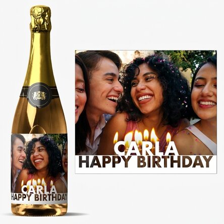 Personalised sparkling wine with photo and name for birthday