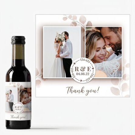 Mini wine bottle personalised with 2 photos and text - Wedding favours