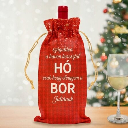 Személyre szabott borosüveg táska - Rohanás a hóban