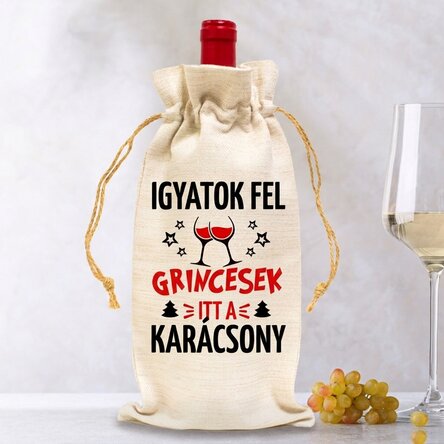 Személyre szabott borosüveg-táska – Igyál, Grinches!