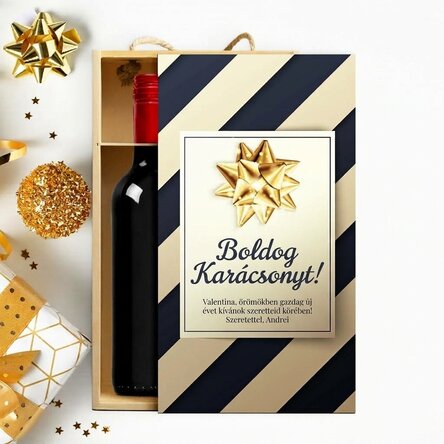 2 palackos borosdoboz, személyre szabott üzenettel - Prémium ünnepi ajándék