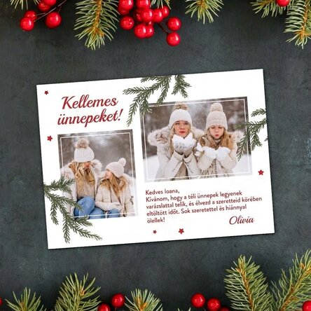 Személyre szabott mágneskártya 2 fotóval és karácsonyi üzenettel