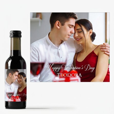 Mini wine bottle personalised with a photo and text