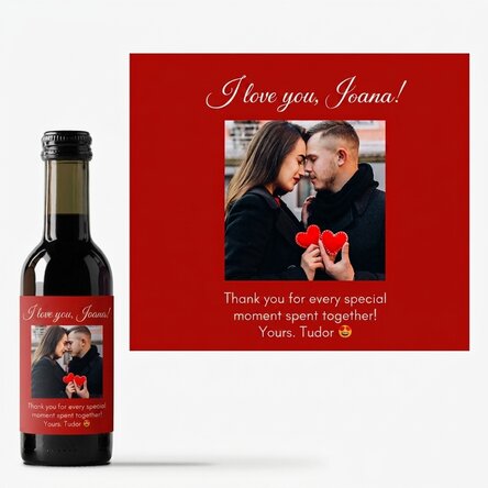 Mini bottle of wine personalised with a photo and message for your loved ones