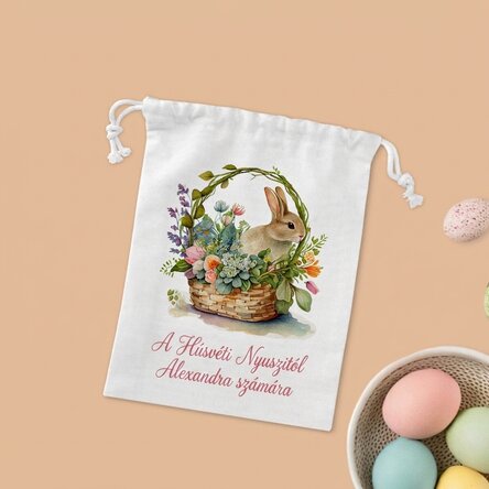 Kis ajándékzsák, személyre szabott szöveggel - Nyuszi
