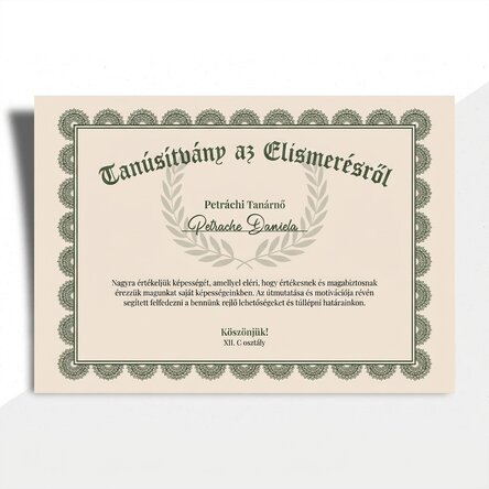 Személyre szabott szövegű oklevél – Elismerő oklevél