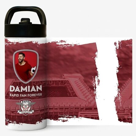 FC Rapid thermos with handle and straw, personalised with photo and text - Rapidist forever