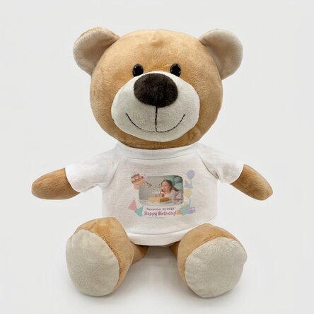 Personalised teddy bear with a photo and text - Happy Birthday