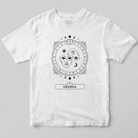 Personalised cotton T-shirt with name and star sign – Gemini