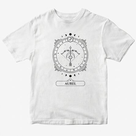 Customised cotton T-shirt with name and zodiac sign - Sagittarius