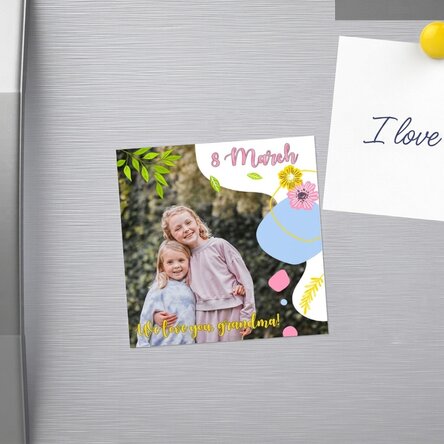 Personalised 10x10 magnet with photo and text - Happiness