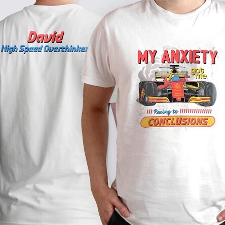 Custom cotton T-shirt with text on both sides - Racing Thoughts