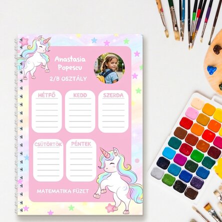 Személyre szabott jegyzetfüzet fotóval és szöveggel – Unicorns Timetable