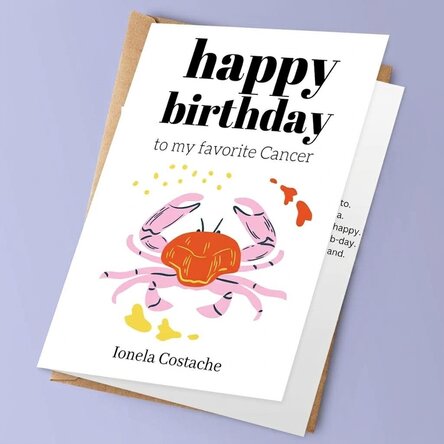Personalised greeting card with text - Cancer zodiac sign