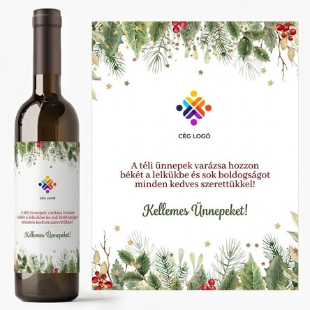 Személyre szabott bor szöveggel és logóval – Boldog ünnepeket!